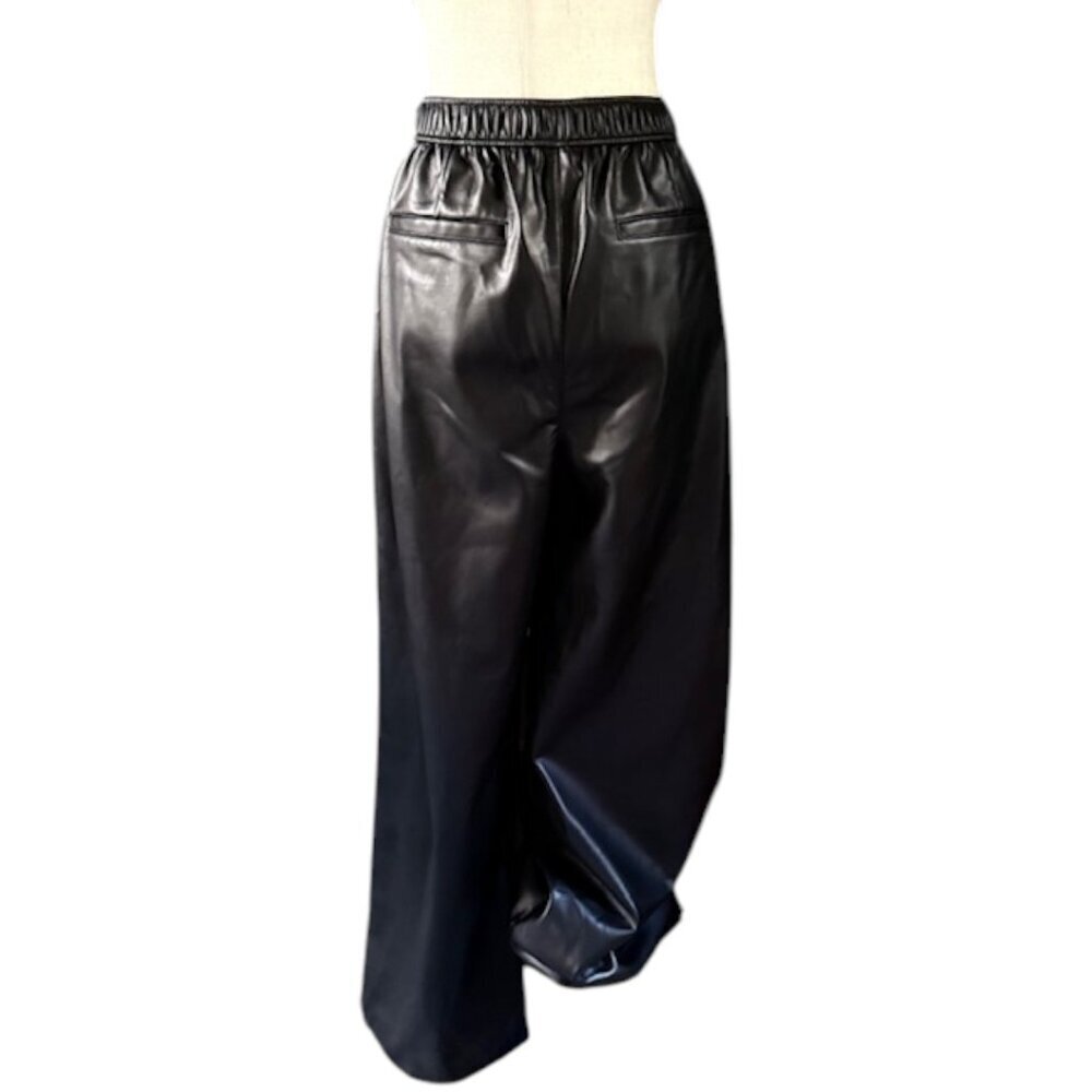 Bar III Faux-Leather Pants Black Adjustable Waist Wide Leg Pocket XL MSRP$99 NWT - Picture 7 of 14